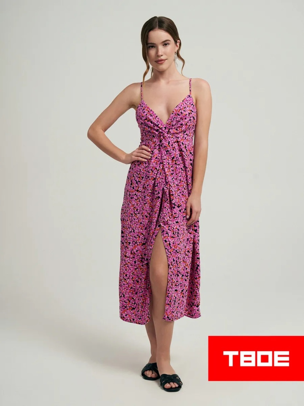 H&M Purple Floral Midi Summer Dress with V-neck